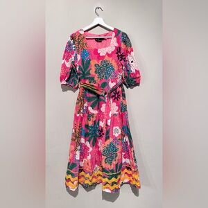 ANTHROPOLOGIE EMILY LOVELOCK Eyelet Floral Midi Dress Summer Vacation Women M